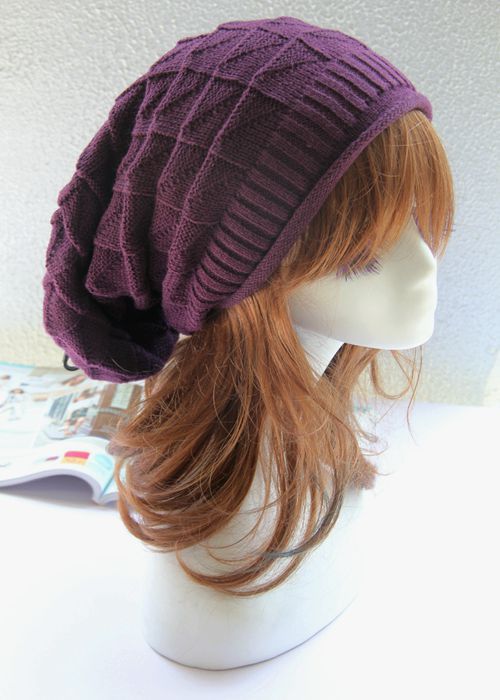 Chapeau Triangle en laine pour fille, en treillis de diamant, Style coréen, automne et hiver: Violet