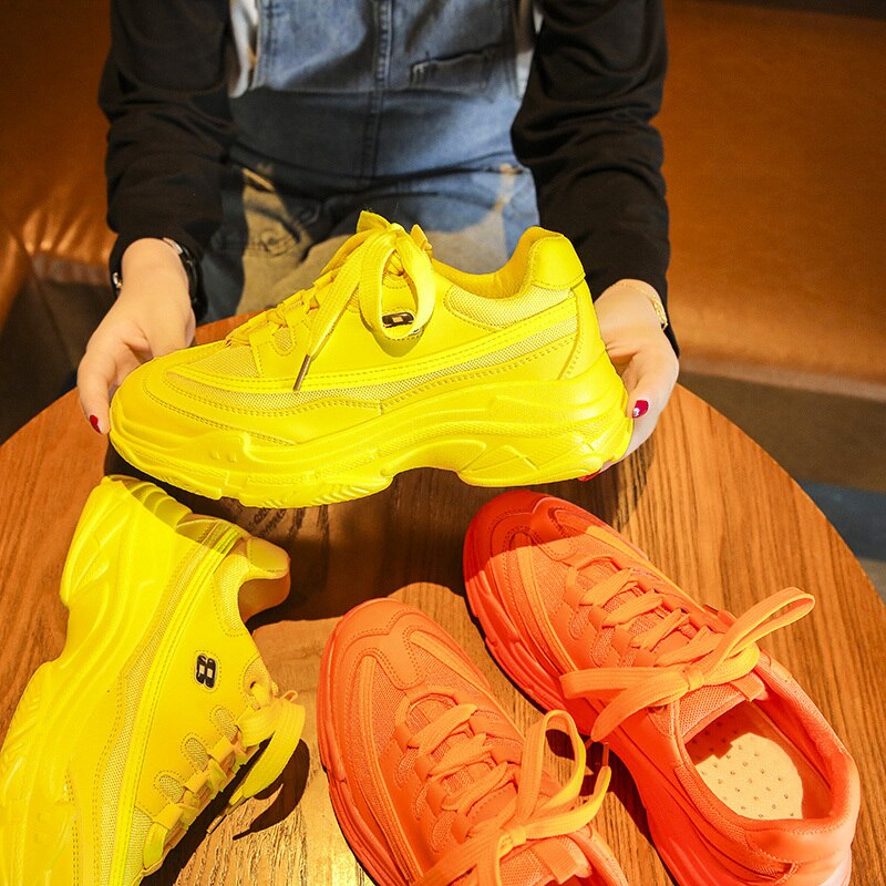 Baskets de styliste à plateforme pour femmes, chaussures à la , jaunes, décontractées, épaisses, 41,