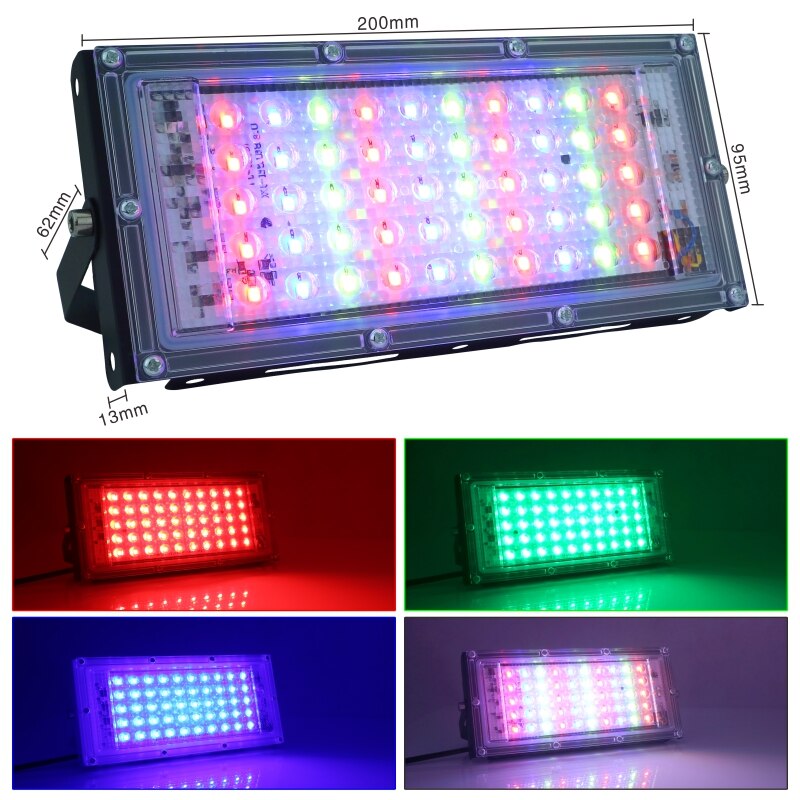 2 stk/parti 50w ledet rgb flomlys lampe  ac 220v utendørs flomlys  ip65 vanntett reflektor ledet få øye på med fjernkontroll