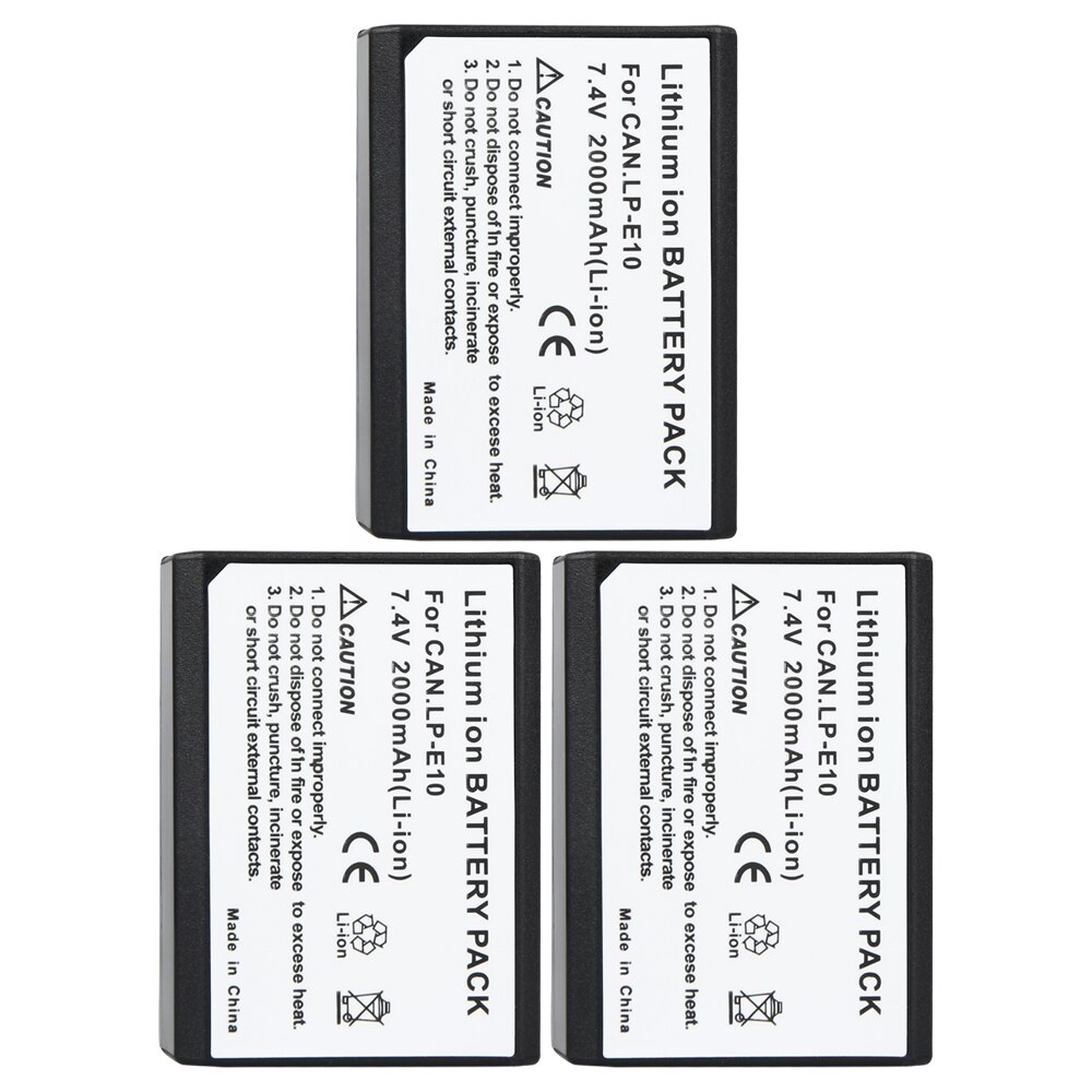 Volledig Gedecodeerd LP-E10 Vervangende Batterij Voor Canon Rebel T5 T3 Eos 1200D 1100D Kus X70 X50 Digitale Camera 7.4V 2000Mah: 3Batteries