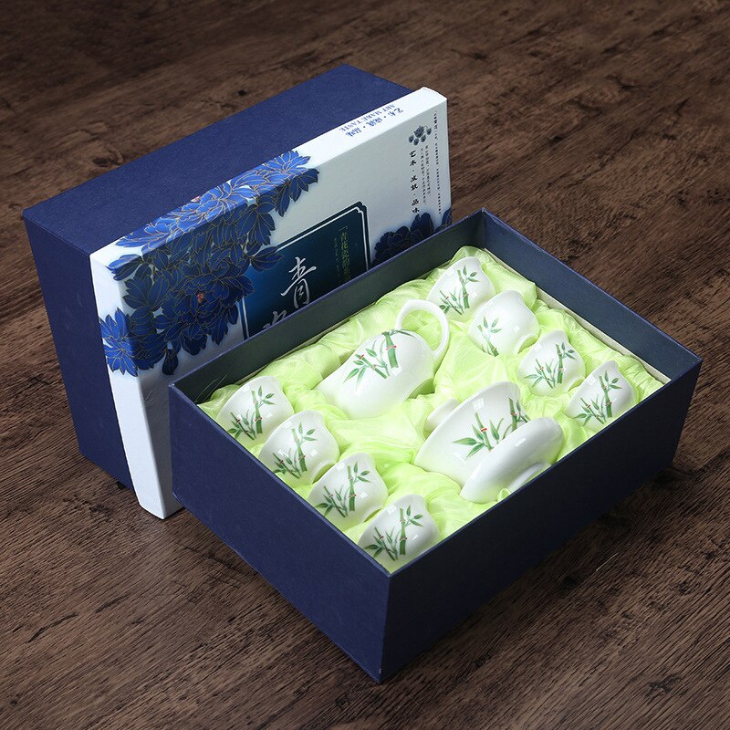 Conjunto de chá chinês azul e branco porcelana kung fu chá conjunto tureen cerâmica tigela chá saúde bule chá copos mestre frete grátis: 04