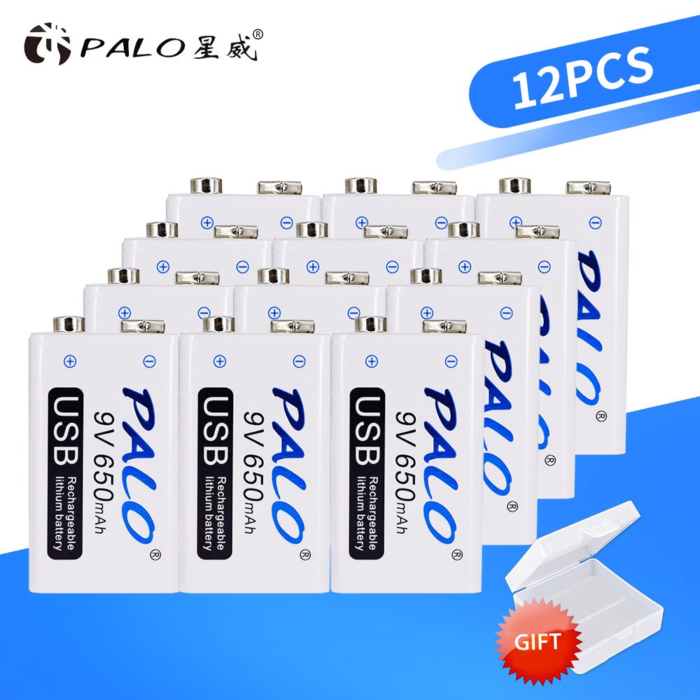 PALO micro USB 9V Lithium Rechargeable Battery 650mAh 6F22 9V li-ion battery for RC Helicopter Model Microphone Toy batteries