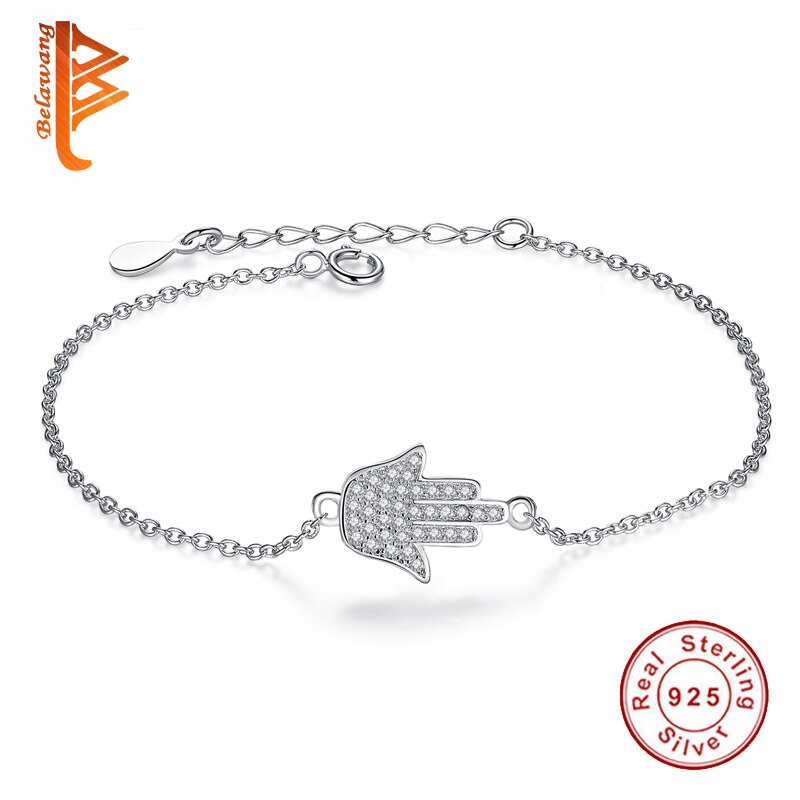 À la réel 925 en argent Sterling main de Fatima amitié Bracelet palmier Hamsa cristal lien chaîne Bracelet pour femmes bijoux