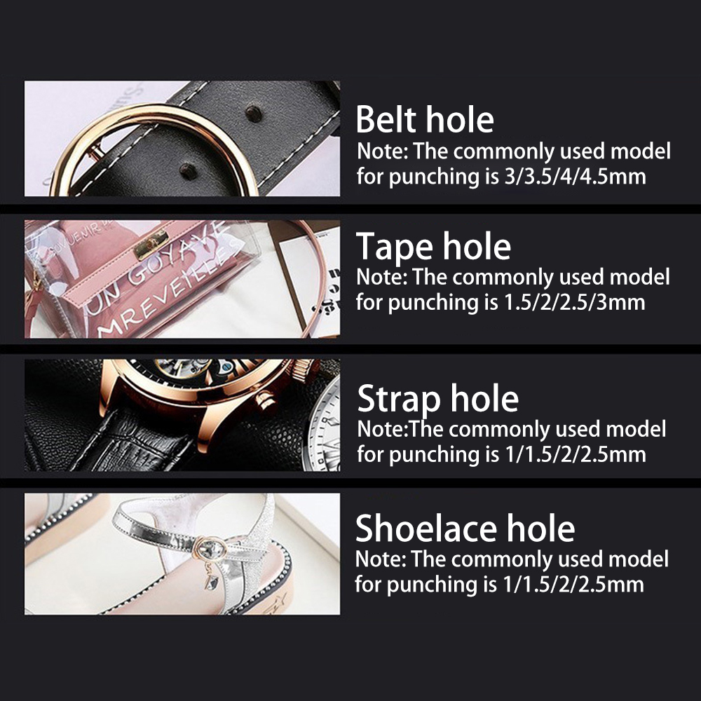Round Leather Shape Hole Punch Kit Belt Hollow DIY Punch Set Metal Cutter Tool 1-10MM for Watch Band Craft Clothing Canva Paper