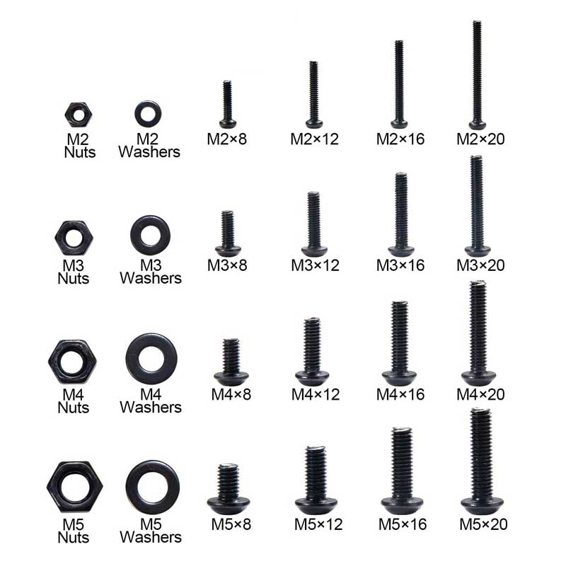 1060Pcs/set M2 M3 M4 M5 Black Carbon Steel Allen Hexagon Socket Pan Head Screw Bolt Nut Flat Washer Set Assortment Kit Free Keys