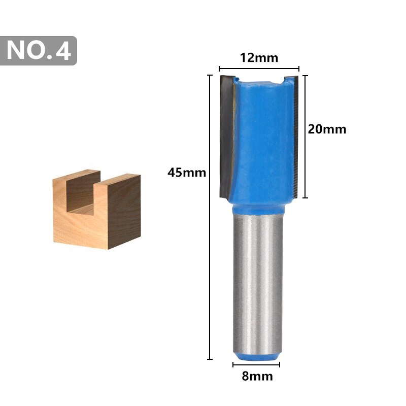 2 räfflor rakt ändfräskantfräsbits 8mm 1/4 skaft volframkarbidfräsbitar trägraveringsbitar flush trimfräsbit: Nr .4