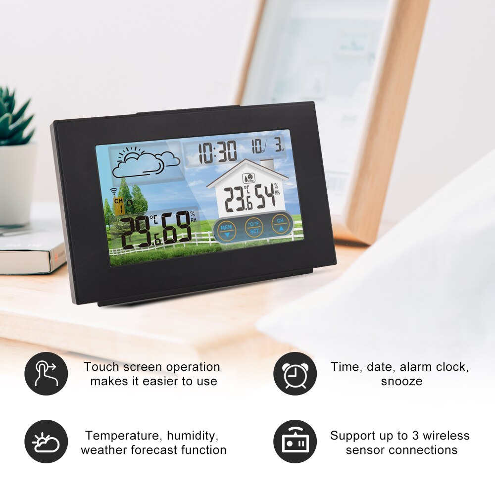 Touch Screen Wireless Weather Station Outdoor Sensor Digital Thermometer Hygrometer Weather Forecast Alarm Clock Barometer