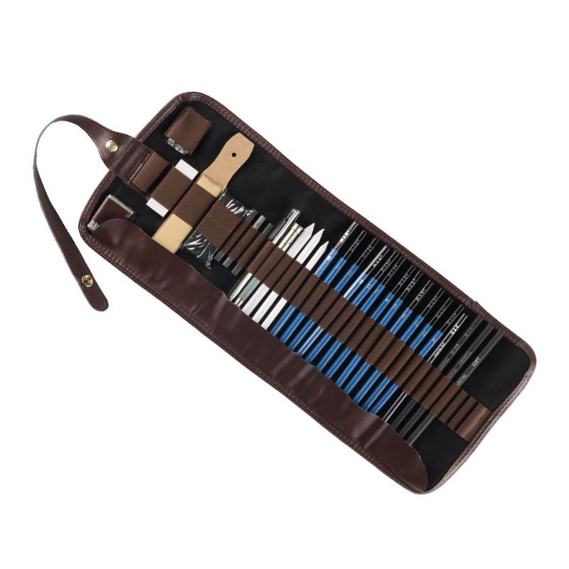 32 stk skisse tegnesett grafitt kull blyant bæreveske