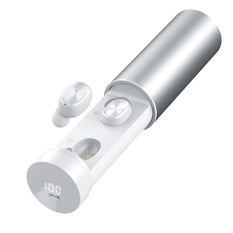 Bluetooth hörlurar trådlösa två öron sport löpning mini musik hörlurar hifi ipx 7 vattentäta hörsnäckor touch control headset för: Silver-