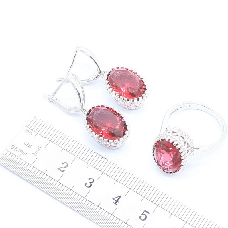 Red Ruby 925 Sterling Silver Jewelry Set for Women Free Ring Necklace Pendant Wedding Jewelry