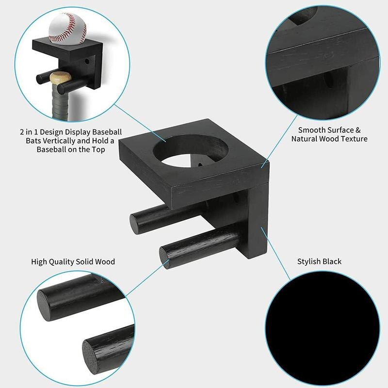 Baseball Bat and Ball Display, Baseball Bat Wall Mount Vertical Holder, Full Size & Wood, Baseball & Softball Bat Display