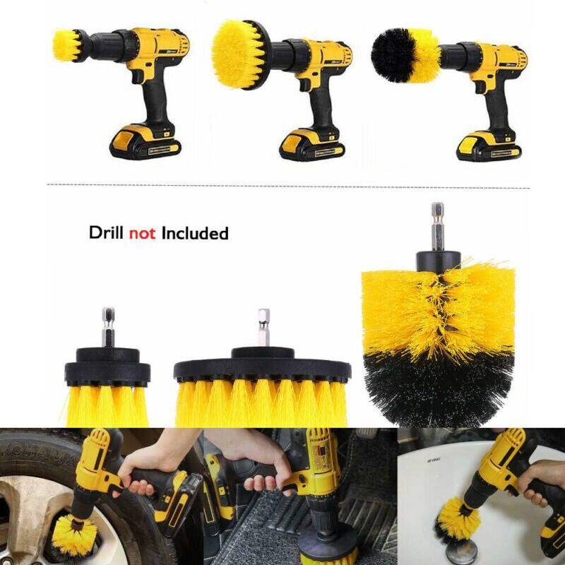 3PCS Round Electric Bristle Brush Tub Rotary Cleaning Tool Set Attachment Nylon Brushes Tub Cleaner Kit Wood Grinding Polishing