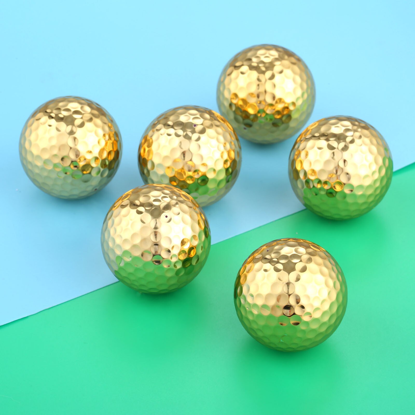 6 stk/parti to lag guldfarvede golfbolde golføvelsesbolde golfspiller træningstilbehør diameter 42.67mm