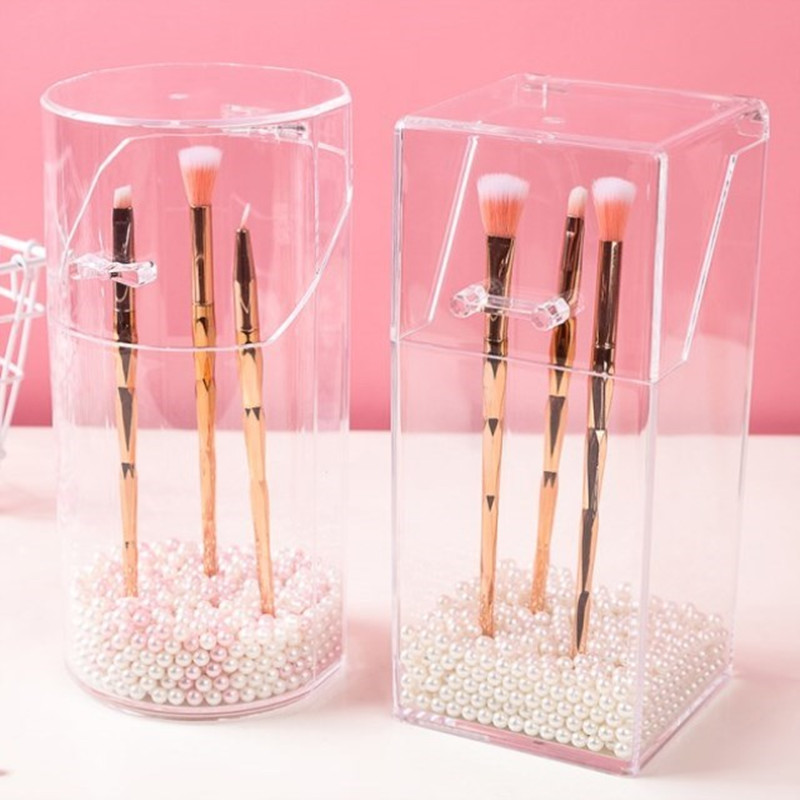 Klar makeup børster holder rund gennemsigtig plastik tom penholder makeup børste organizer kosmetik beholder