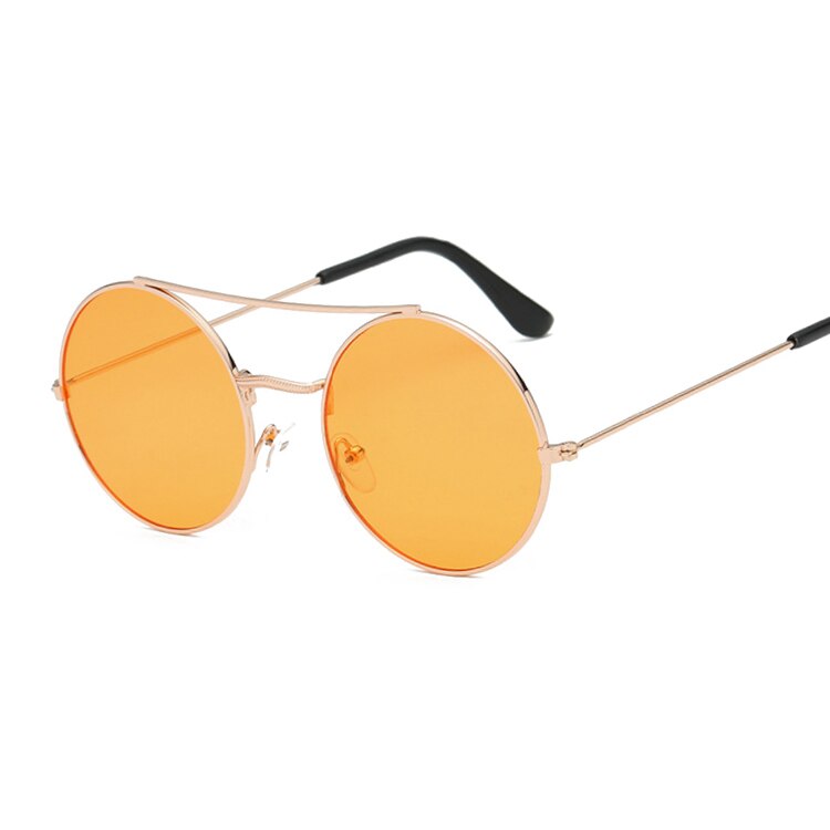 Retro runde røde solbriller damemærke solbriller til kvindelige mandlige legeringsspejl oculos de sol brun: Guldorange