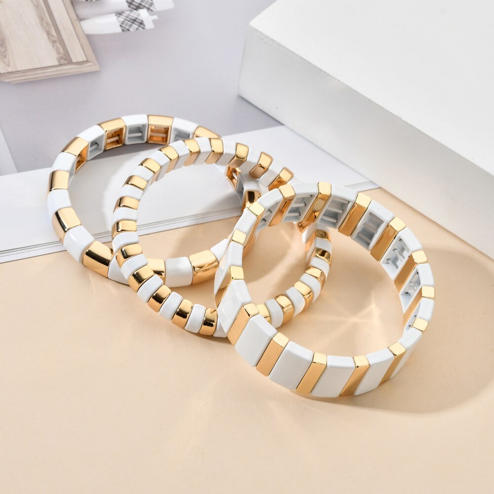 Enamel Bileklik Metal Bohemian Tile Bracelet Stackable Stretch Bracelets Men Women Beads Bracelet accesorios mujer