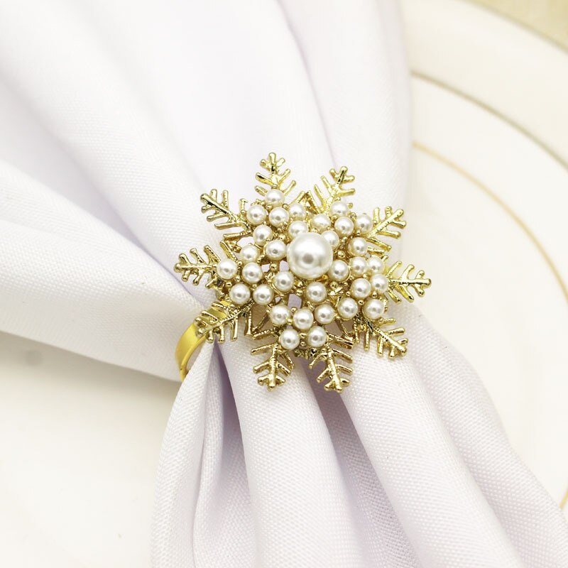 10pcs Hotel Christmas Hollow Snowflake Napkin Button Napkin Ring Napkin Ring Pearl Cloth Ring