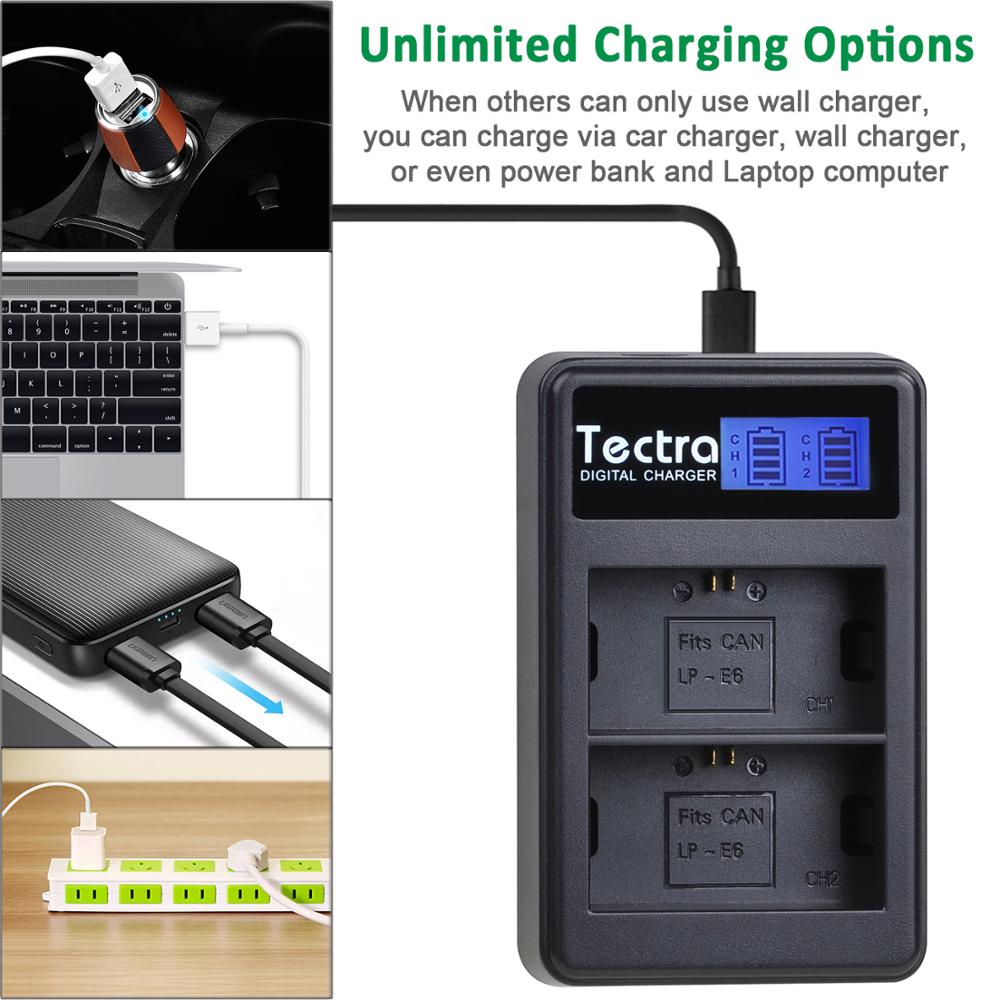 3pc 2650mAh LP-E6 LPE6 LP E6 LP-E6N Li-ion batterie + LCD double chargeur pour Canon EOS 5DS 5D Mark II III 6D 7D 60D 70D 80D