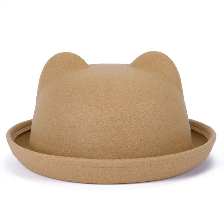 [dingdnshow] trend fedora hat unik sød voksen uld vinter og efterår floppy hat med ører kvindelig gorro til kvinder: Beige voksen
