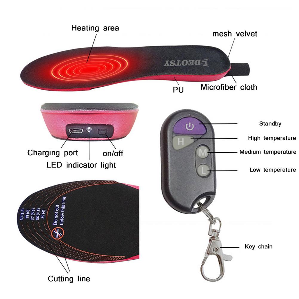 Clever Fernbedienung Heizung Einlegesohle in Winter USB Lithium-Batterie Ladung Elektrische Heizung Einlegesohle Cutable Fuß Wärmer LED-anzeige