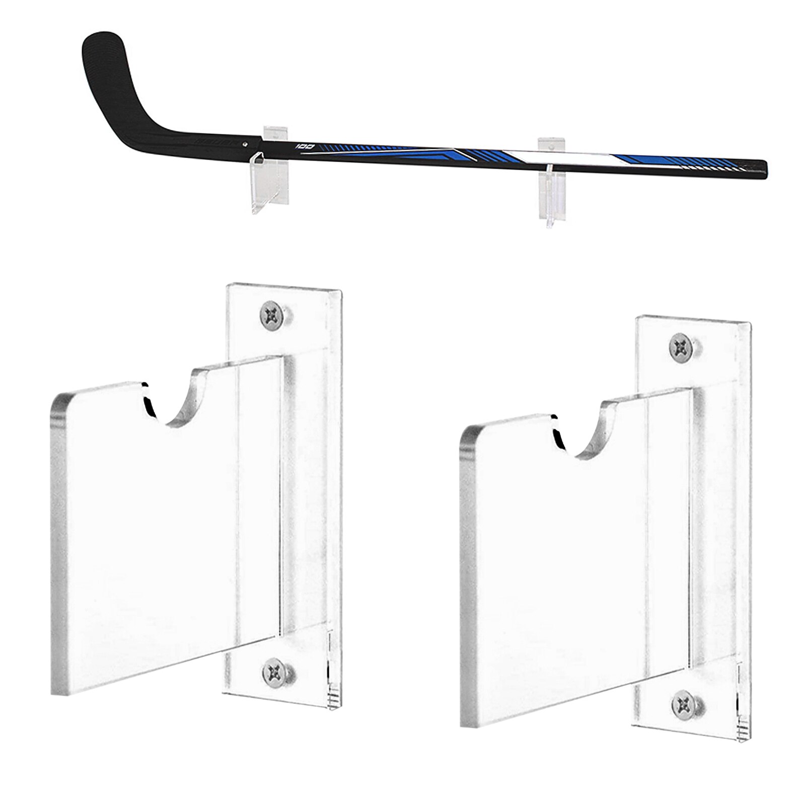Hockey Stick Display Stand - Clear Acrylic Wall Mount - Horizontal Ice Hockey Stick Holder