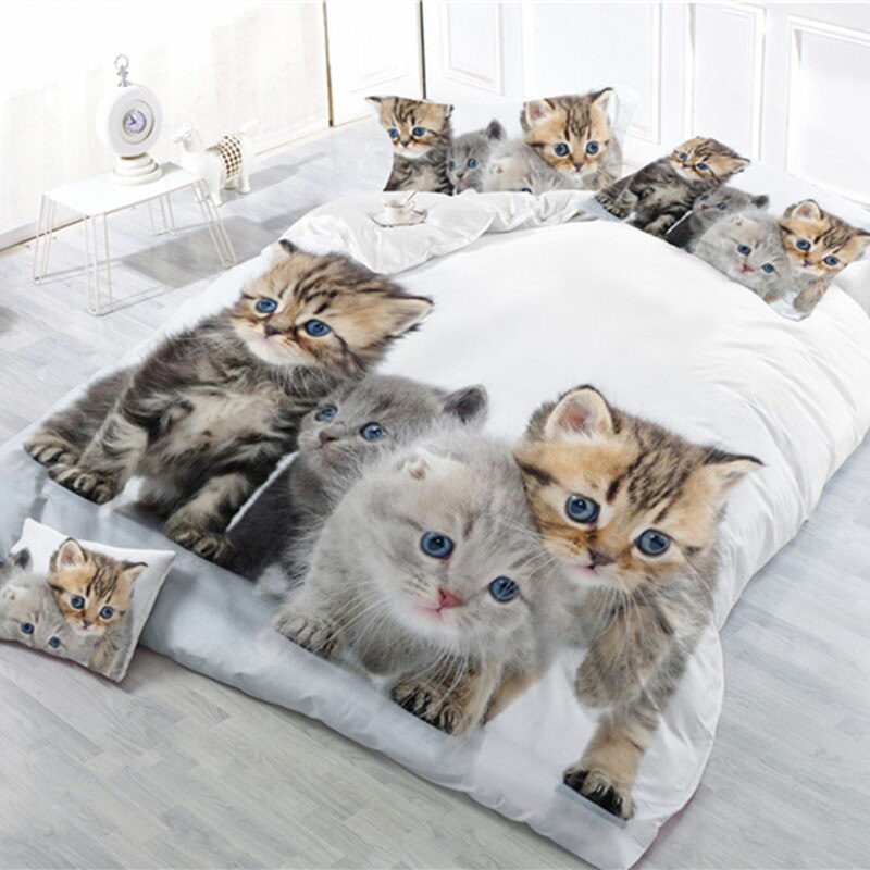 3d beddengoedsets met katten- en tijgerprint, 3d beddengoedsets, wit beddengoed, beddengoed, 4 stuks/set kussensloop, plat laken: Kattenfamilie