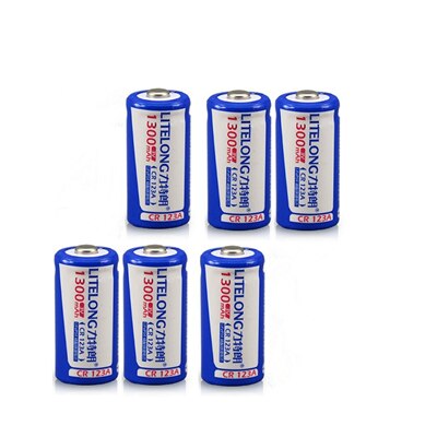 Original large capacity 1300mah CR123A rechargeable lithium battery 3V lithium battery battery 16340 battery: 6pcs