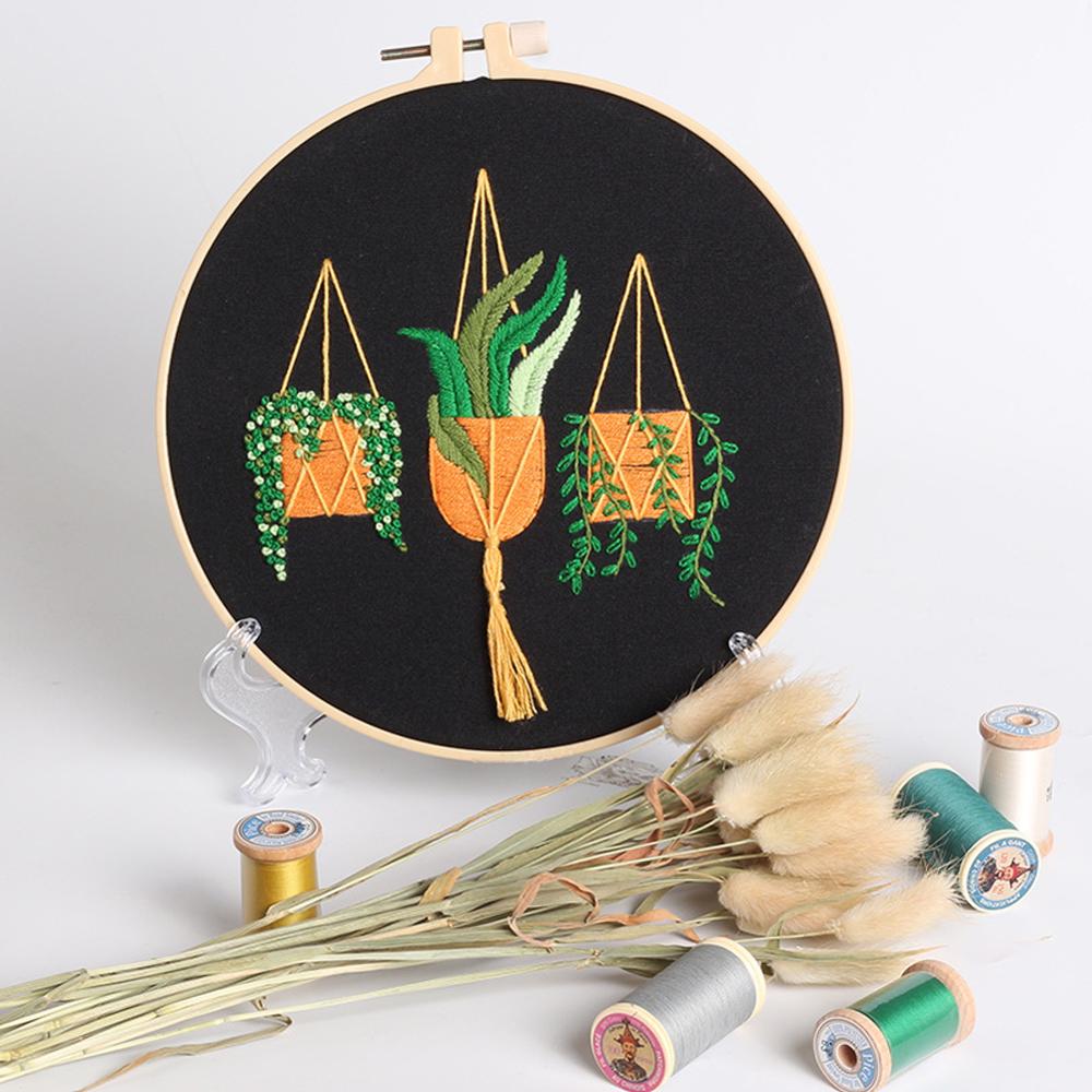Planta DIY bordado artesanía, costura puntada Kit sin aro de bordado de algodón DIY pintura de bordado Decoración de casa