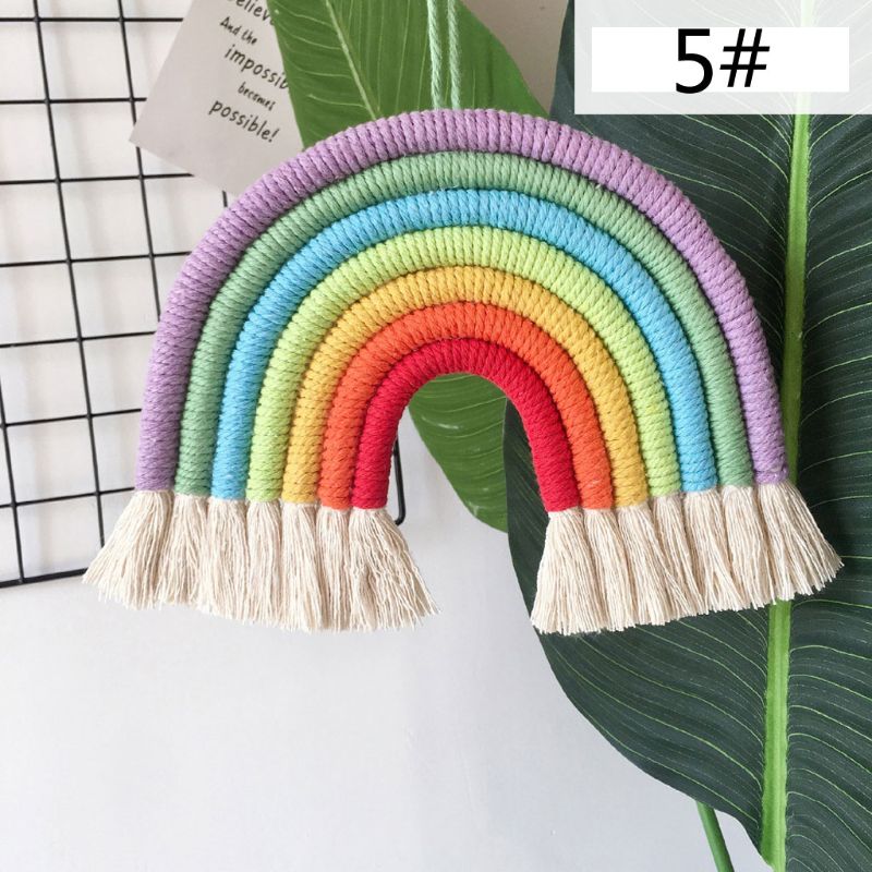 INS Nordic Hand-geweven Regenboog Tapestry Boho Rainbow Tassel Muur Opknoping Ornamenten Kinderkamer Decoratie Windgong Foto Props: 5