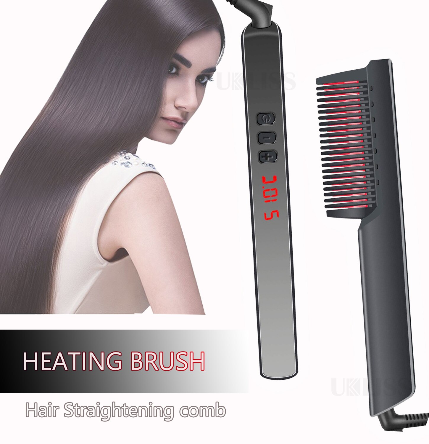 Hair Straightener Brush Ionic Electric Hair Straightening Comb 6 Temp Adjustable Anti-Scald led display Hair Straightening Comb