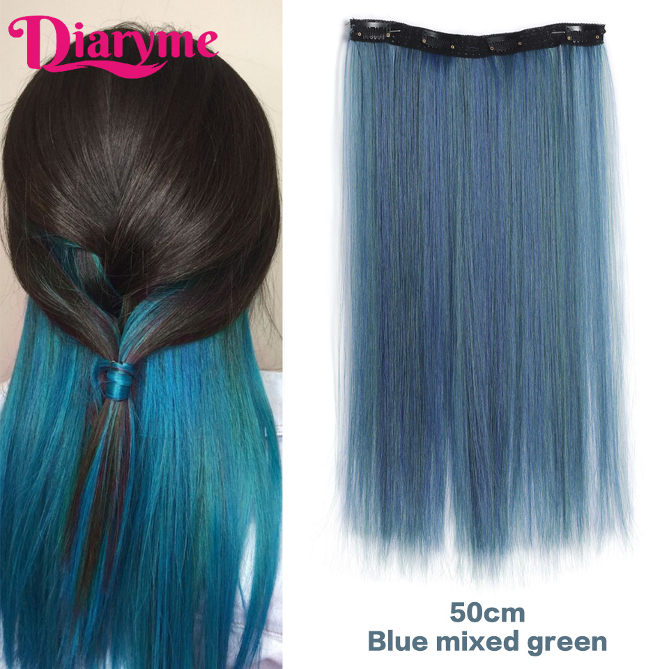 4 clipes longo em linha reta clipe sintético em extensões de cabelo destaque colorido pedaço de cabelo clip-on peruca de cabelo pendurado tintura de orelha: Orange