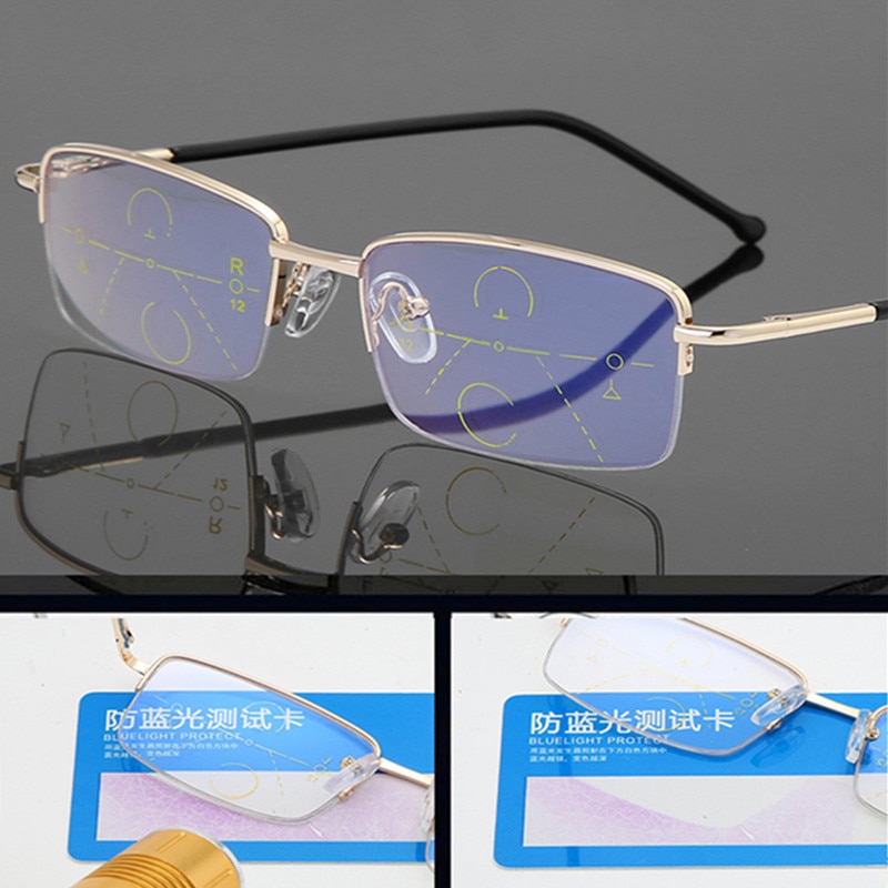 Newest Multifocal Bifocal Reading Glasses Progressive Magnifying Anti Blue Light Presbyopia Men Women Half Frame Spring Hinge