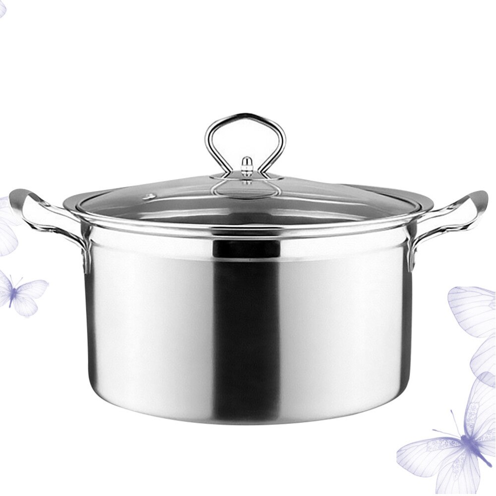 1Pc Induction Cooker Gas Cooker Universal Pot Soup Pot Bottom Stainless Steel Anti - Overflow Anti - Stick Pot(Silver): Silver