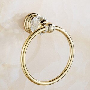Luxury Crystal Gold Color Bathroom Accessories Set Gold Polished Brass Bath Hardware Set Wall Mounted Bathroom Products banheiro: towel ring