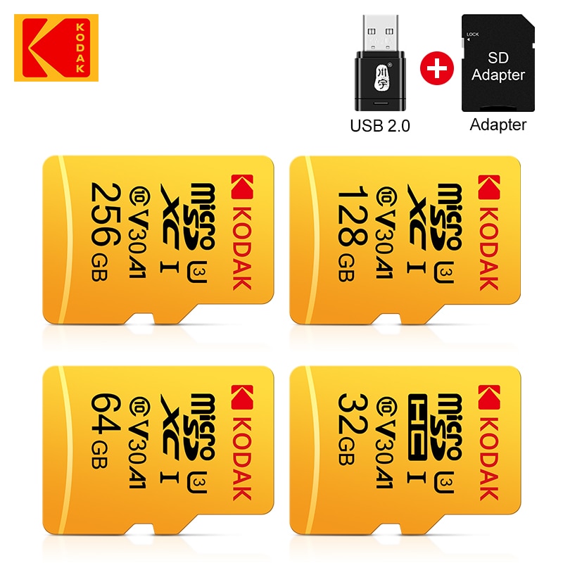 Kodak-Tarjeta de memoria Flash Micro SD, 128GB, 256GB, U3, A1, 32GB, 64GB, TF, 4K, Clase 10, U3, UHS-I, 16GB