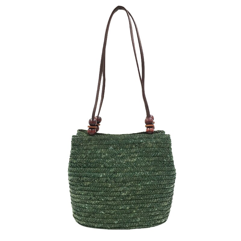 Tarwe Stro Geweven Vrouwen Schoudertas Kralen Handtas Bohemian Zomer Strand Tassen Vrouwelijke Gebreide Draagtas: Army Green handbag