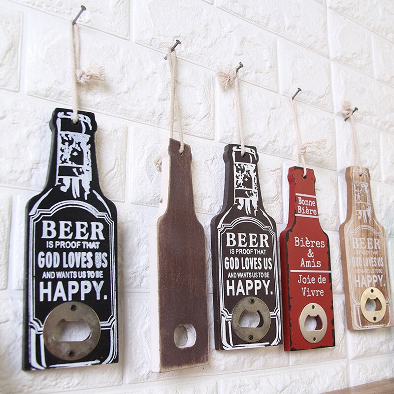 20/40cm Wooden Opener Wall Mounted Bottle Opener Beer Shape Wall Hanging Beer Opener Candy Bar Kitchen Tool