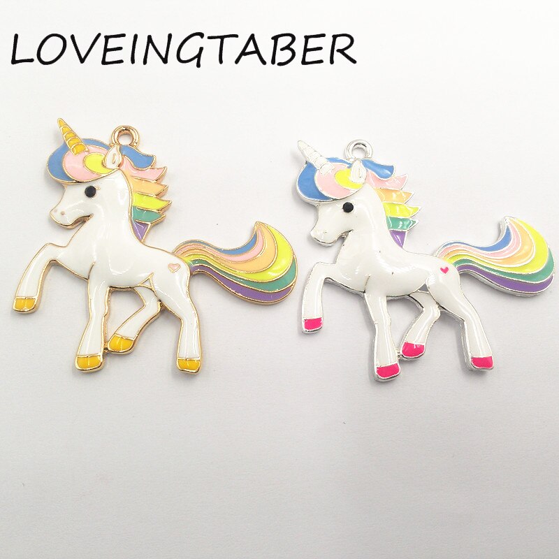 (Wybierz kolor pierwszy) 48mm * 45mm 10 sztuk/partia pastelowe tęcza emalia jednorożec aluminiowe wisiorki dla masywny naszyjnik zrobienie