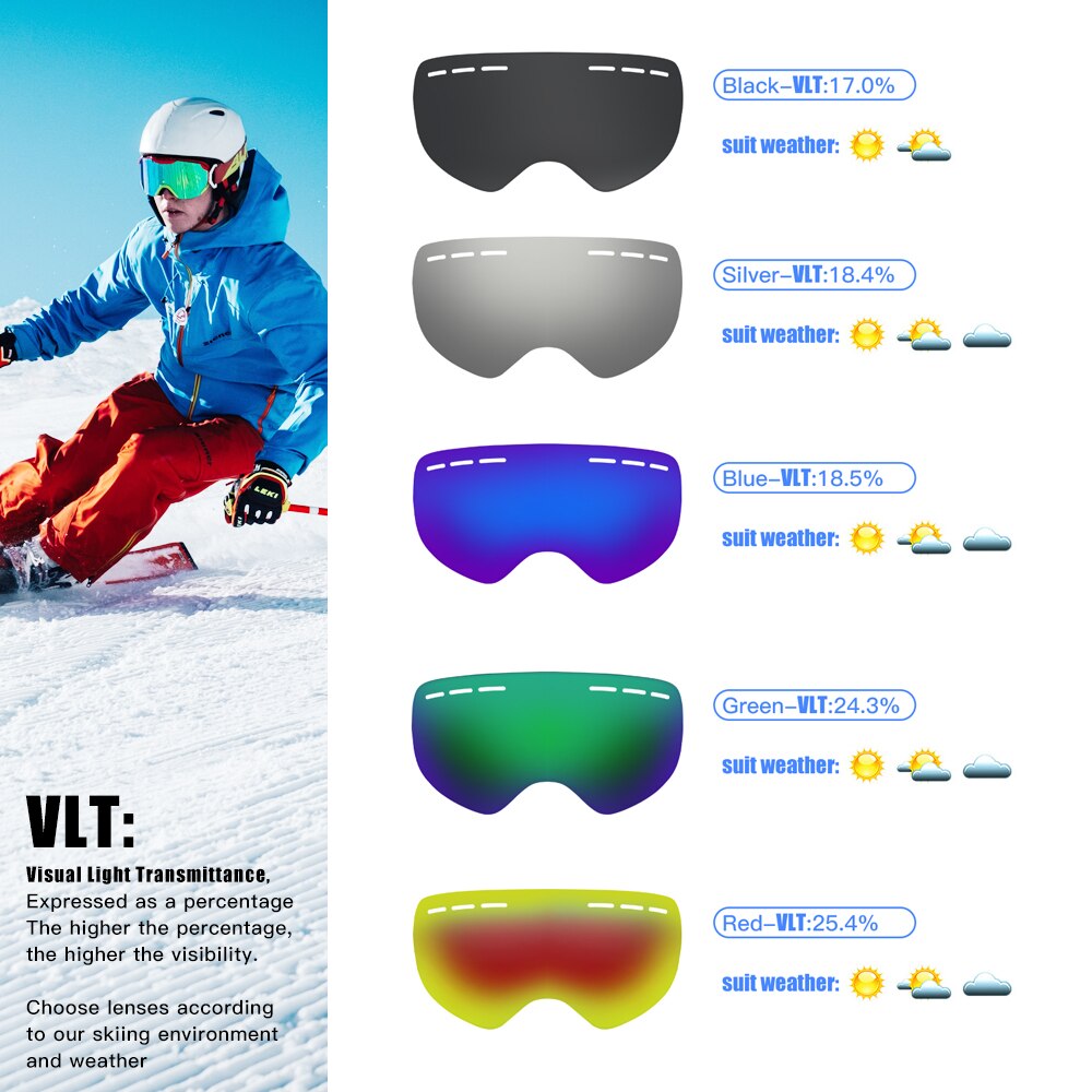 Queshark Mannen Vrouwen Skibrillen Dubbele Lagen UV400 Anti-Fog Grote Ski Masker Skiën Bril Sneeuw Snowboard Goggles Eyewear met Zak