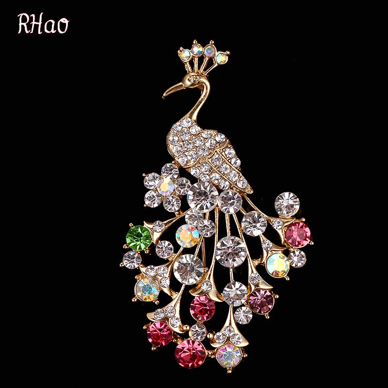 Peacock rhinestone brooches for women rhinestone brooch animal for wedding brooches for lady