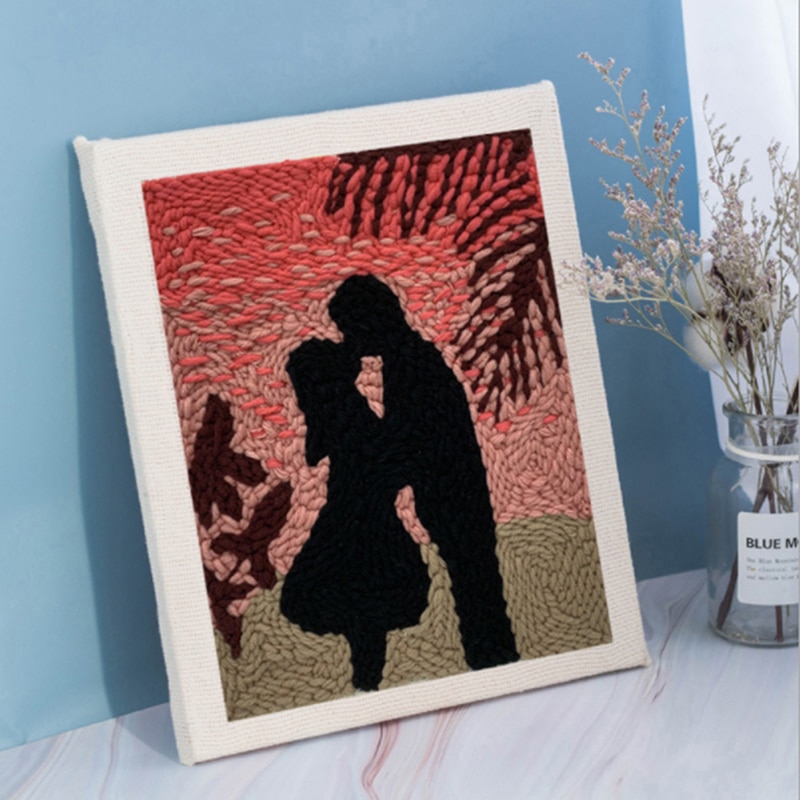 DIY Embroidery Kits Cartoon Hand 3D Landscape Poke Poking Stitching With Hoop Frame Modern Sewing