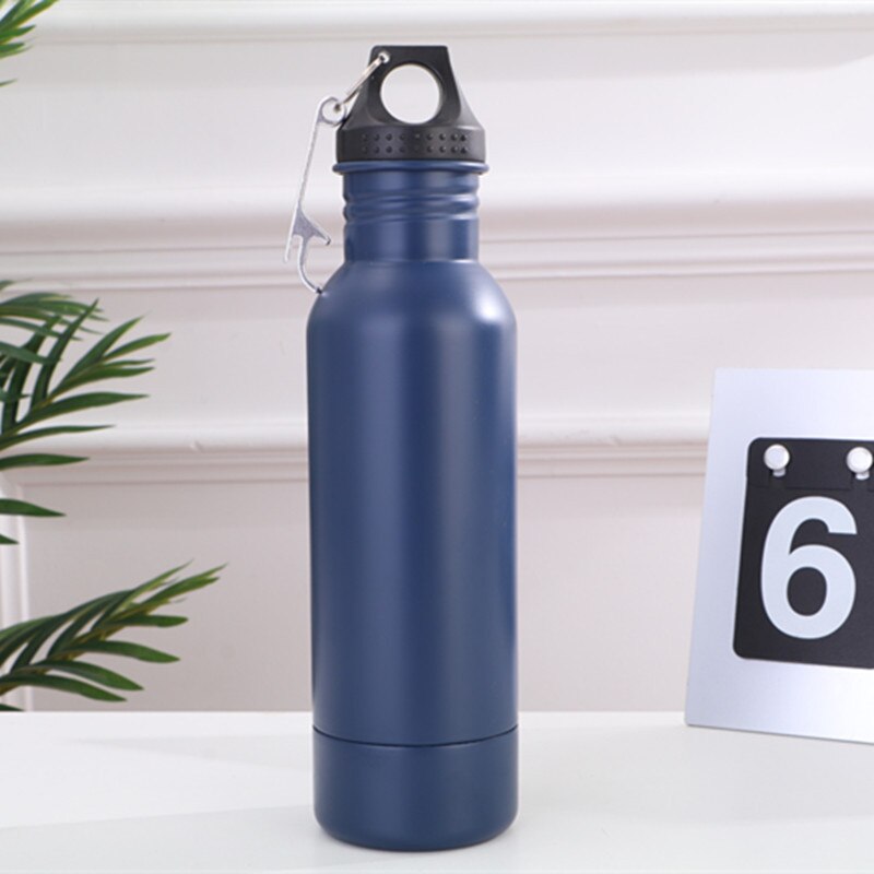 Modieus met kurkentrekker bier roestvrij staal wijnfles bier koelopslagfles koude opslag dubbele sectie beker: Mat donkerblauw 12oz