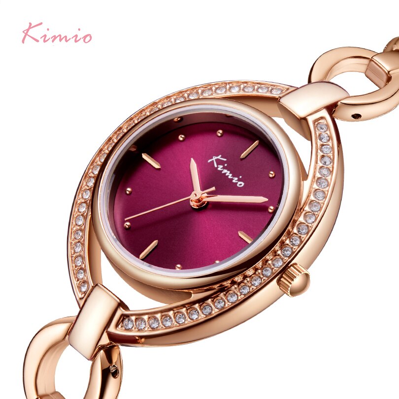 Kimio mærke kvinder luksus krystal unik urskive ur rosa guld hul armbånd kjole ure dame diamant rhinestone armbåndsur