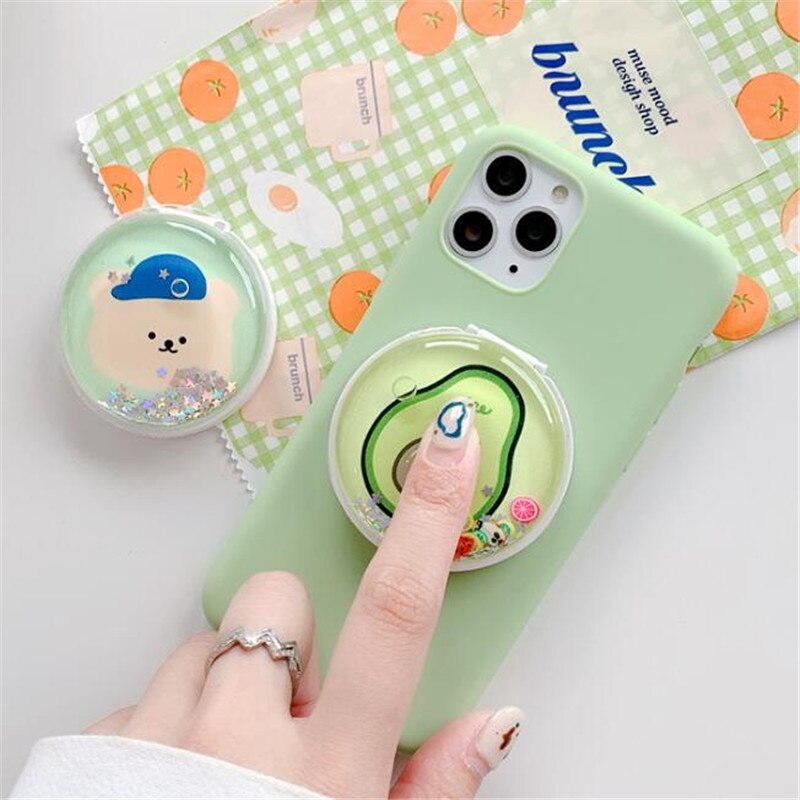 Phone Holder Fold Cartoon Fruits Quicksand Mirror Expanding Stand Love Heart Pocket Bracket For All Mobile Phone Holder Stand