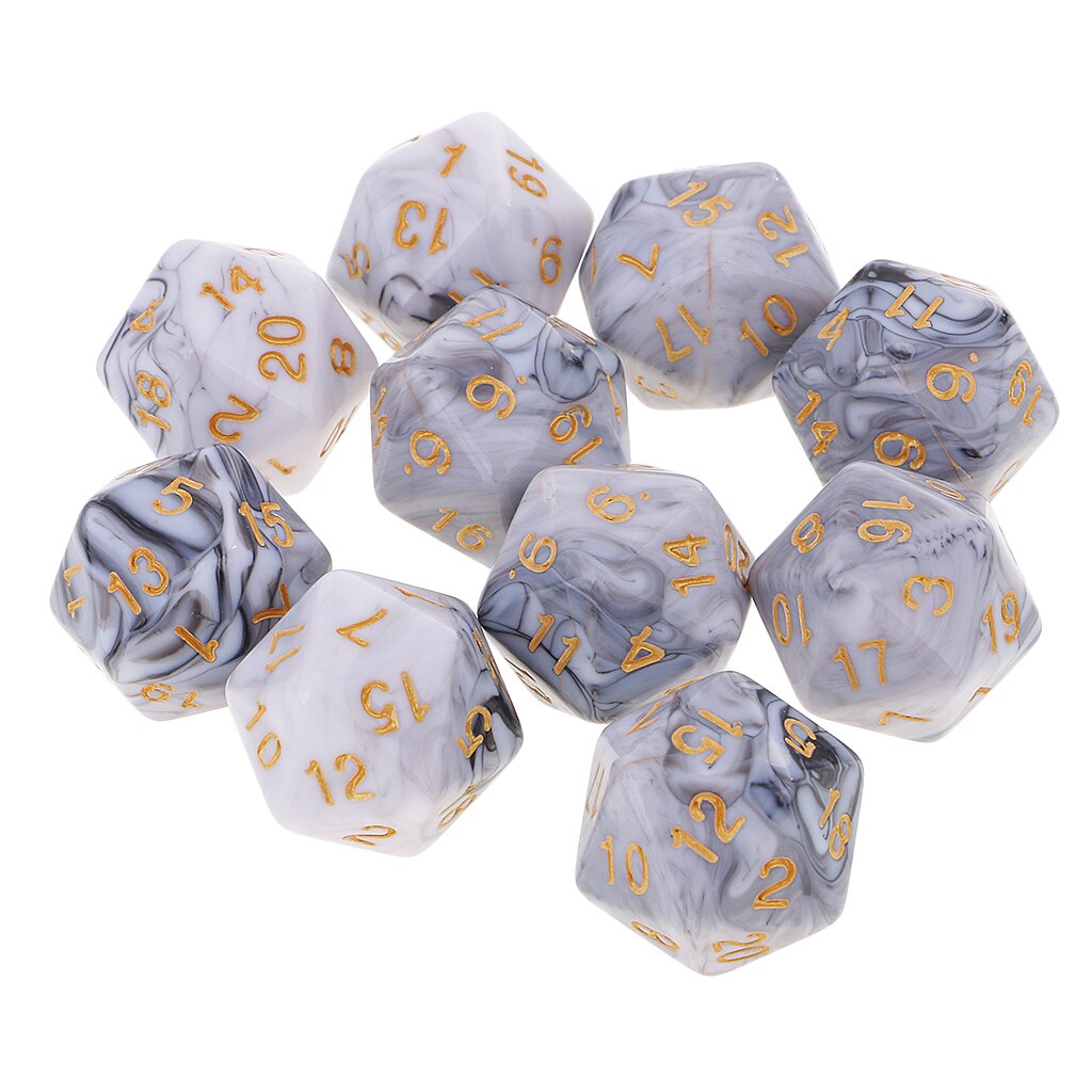 20 -sidig  d20 tärningar dubbelfärger tärningar för att spela dnd d & d rpg brädspel och matematikundervisning, pack  of 10: Vitgrå