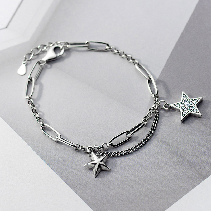 Top Retro Vintage Style Star Charm Bracelets S925 Silver Chain Bracelets Fine Bracelets