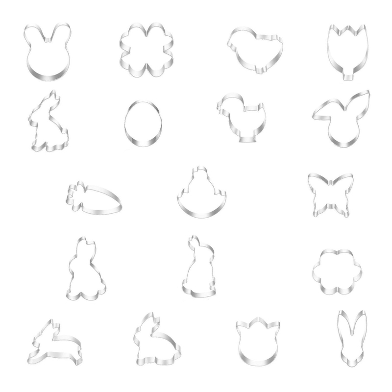 11 Pack Easter Cookie Cutters Set Egg Rabbit Bunny Hare Chicken Butterfly Carrot Fondant Biscuit Cutters Stainless Steel B03E