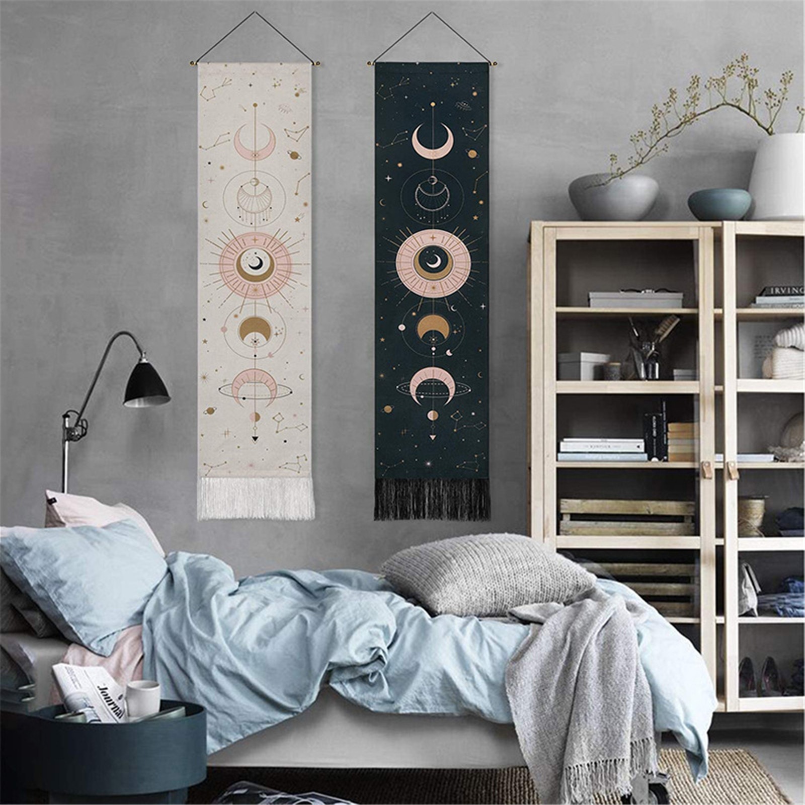 4# Moon Phases Tapestry Lunar Eclipse Changing Moon Phase Tapestry Wall Hanging Decor For Home Modern Wall Art Hanging Decor