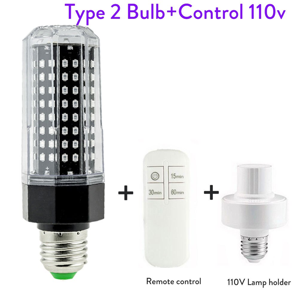 E27 60W 40W Uvc Led Kiemdodende Uv Licht Sterilisator Ultraviolet Licht Uv Desinfectie Lamp Eliminator Buis Ac 220V 110V: 2 With Control 110v