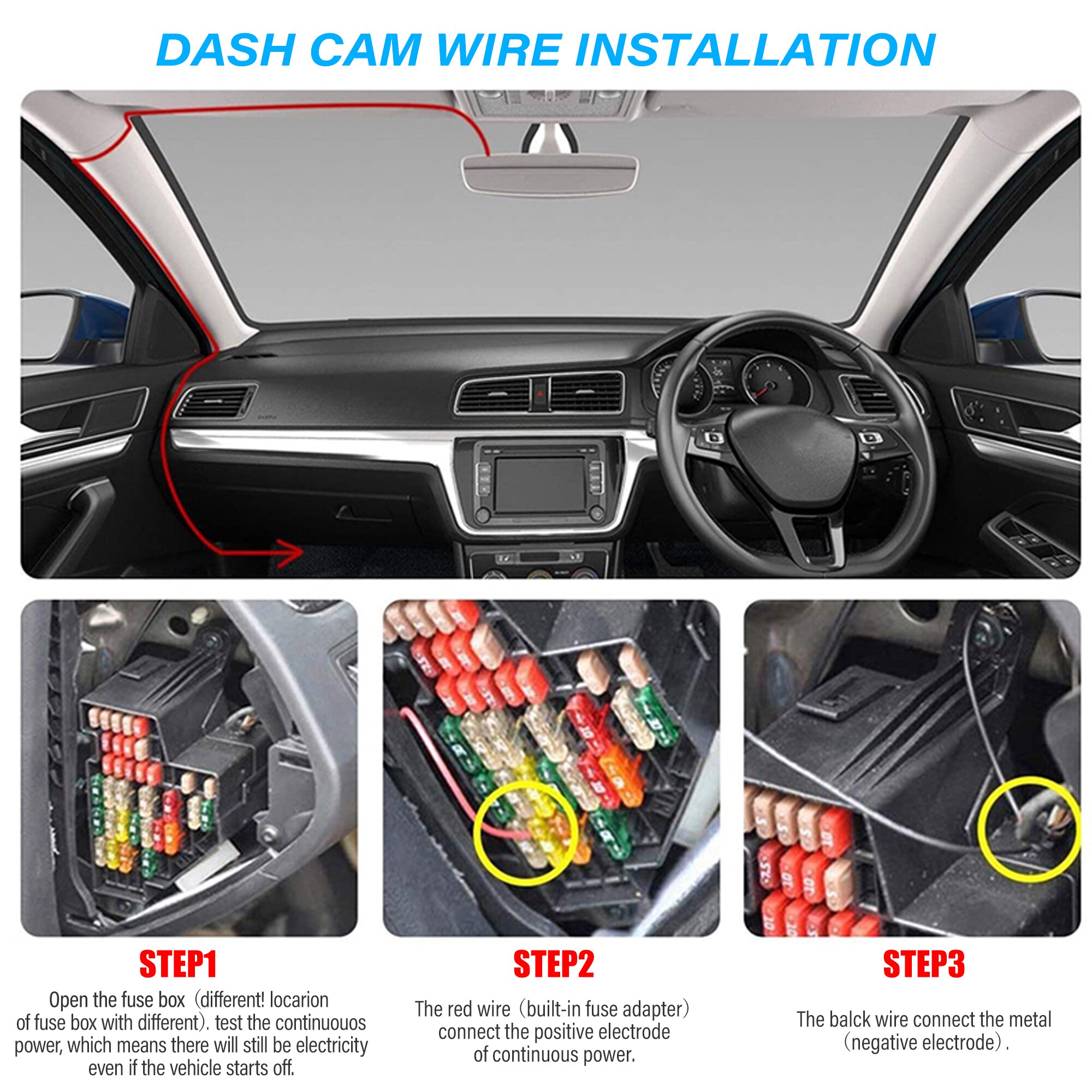Car Dash Cam Wire 3.2m Mirror Mini Micro USB Charger Line DVR Hard Wire Cable Kit Video Recorder 12/24V To 5V Auto Dashcam Wire